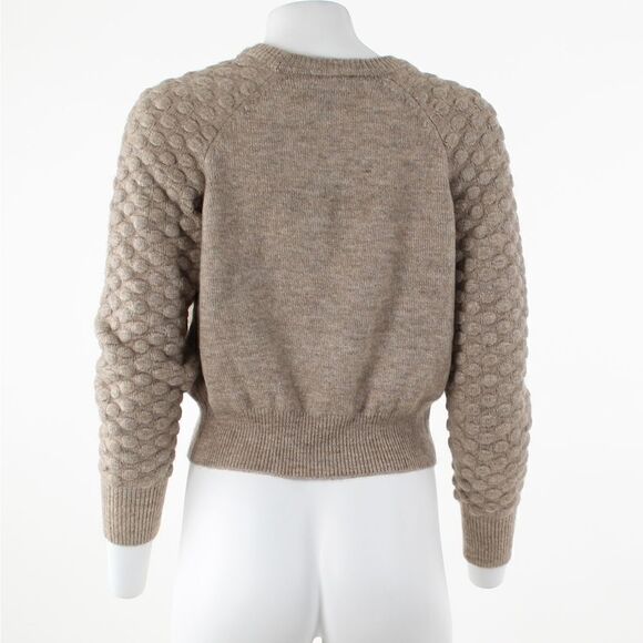 DKNY Women's Long Sleeve Crewneck Pom Pom Sleeve Sweater in Brown - Picture 3 of 5